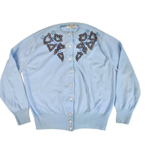 Vintage Ban Lon Blue Knit Cardigan Sweater - M - Picture 1 of 5